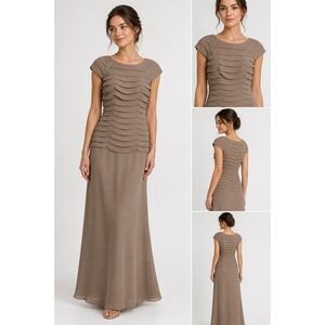 Hebeos Women's Formal Dress Evening Gown Rhinestone Detail Taupe Medium